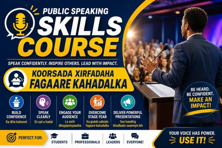 Public Speaking Skills Course → Koorsada Xirfadaha Fagaare Kahadalka